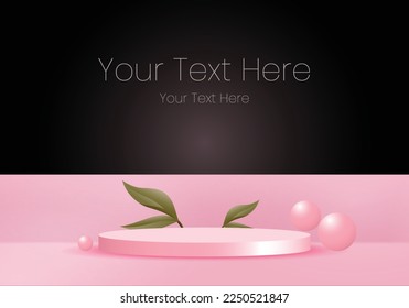 Los productos de fondo 3d muestran la escena del podio con plataforma geométrica de hoja verde. representación 3d del vector de fondo con podio. se puede mostrar el producto cosmético. Muestra de escenario en el estudio peatonal de pantalla rosa