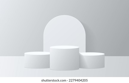 3 quinquies productos de fondo muestran podio. representación 3d del vector de fondo con podio. se presenta producto cosmético en el podio 3d. Muestra de escenario en el estudio de fondo blanco para pantalla peatonal