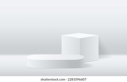 3 quinquies productos de fondo muestran podio. representación 3d del vector de fondo con podio. se presenta producto cosmético en el podio 3d. Muestra de escenario en el estudio de fondo peatonal de color beige