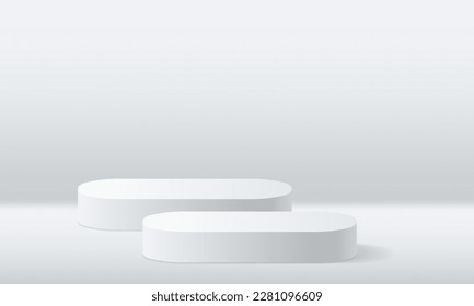 3d background products display podium. background vector 3d rendering with podium. stand to show cosmetic product on podium 3d. Stage showcase on pedestal display beige background studio