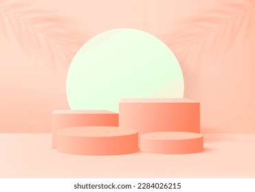 3d background products display podium scene with geometric platform stand to show cosmetic products. Stage showcase on pedestal display orange studio