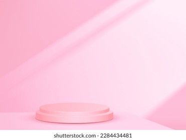 3d background products display podium scene with geometric platform stand to show cosmetic products. Stage showcase on pedestal display pink studio
