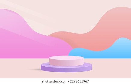 3D-Hintergrundprodukte zeigen Podiumszene mit geometrischer Plattform. Unterschiedlicher Farbhintergrund. Stell, um Kosmetikprodukte zu zeigen. Vektorgrafik