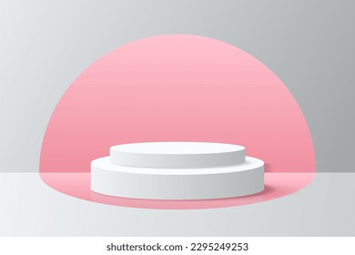 3d background products display podium. background vector 3d rendering with podium. stand to show cosmetic product on podium 3d. Stage showcase on pedestal display beige background studio