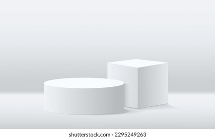 3d background products display podium. background vector 3d rendering with podium. stand to show cosmetic product on podium 3d. Stage showcase on pedestal display beige background studio