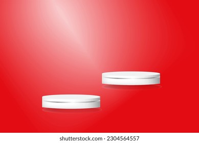 3d background products display podium with platform. White and pink geometric platform with circle overlap backdrop, cosmetic product on podium 3d. EPS10 vector.