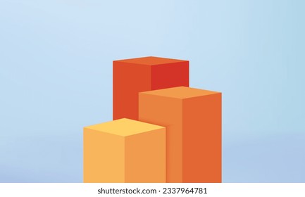 Los productos de fondo 3d muestran la escena del podio con plataforma geométrica. representación 3d del vector de fondo azul con podio. se puede mostrar productos cosméticos. Escenario de exhibición en pantalla peatonal estudio naranja