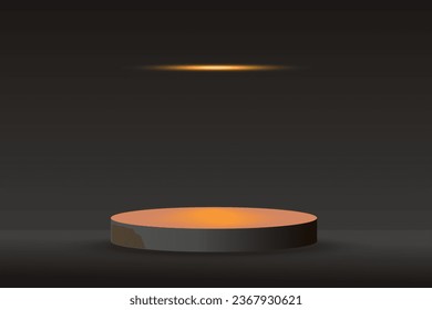 3d background products display podium with orange neon light, glow ball on a black background.