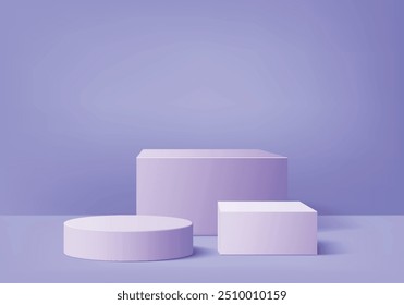 3d background products display podium scene with geometric platform. background vector 3d render violet podium. stand to show cosmetic product. Stage showcase on pedestal display purple studio