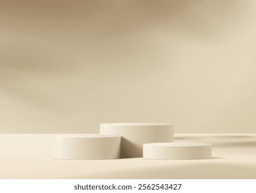 3d background products display podium scene with geometric platform. background vector 3d rendering with podium. stand to show cosmetic products. Stage showcase on pedestal display beige studio