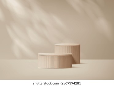 3d background products display podium scene with geometric platform. background vector 3d rendering with podium. stand to show cosmetic products. Stage showcase on pedestal display beige studio