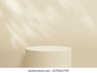 3d background products display podium scene with geometric platform. background vector 3d rendering with podium. stand to show cosmetic products. Stage showcase on pedestal display beige studio