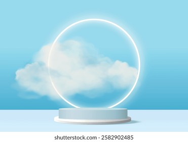 3d background products display podium scene with geometric platform. background vector 3d rendering with podium. stand to show cosmetic products. Stage showcase on pedestal display blue studio