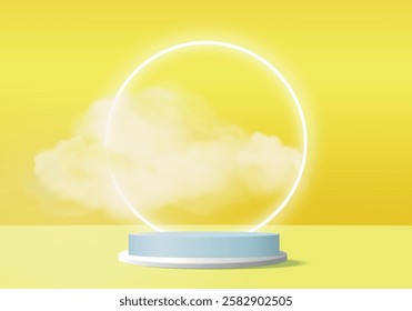 3d background products display podium scene with geometric platform. background vector 3d rendering with podium. stand to show cosmetic products. Stage showcase on pedestal display yellow studio