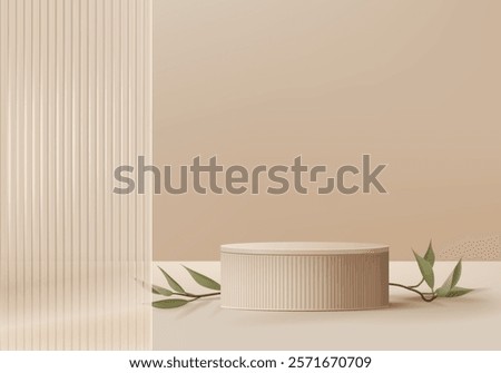 3d background products display podium scene with geometric platform. background vector 3d rendering with podium. stand to show cosmetic products. Stage showcase on pedestal display beige studio