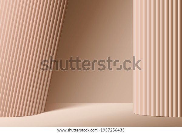 3d background products display podium scene with\
geometric platform. brown background vector 3d rendering podium.\
stand to show cosmetic products. Stage showcase on pedestal display\
3d beige studio