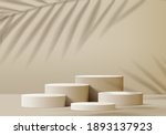 3d background products minimal podium scene with beige pedestal. display background vector 3d rendering with podium. stand to show cosmetic products 3d. Stage showcase on pedestal studio beige podium 