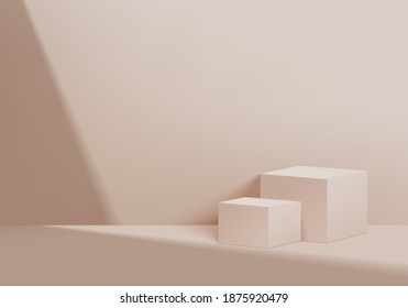 3d background products minimal podium scene with geometric platform. background vector 3d rendering with stage. stand to show cosmetic products. Stage showcase on pedestal modern studio brown pastel