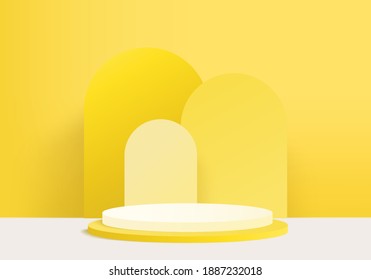 3d background products minimal podium scene with geometric platform. background vector 3d rendering with podium. stand to show cosmetic products. Stage showcase on pedestal modern studio yellow pastel