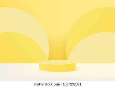 3d background products minimal podium scene with geometric platform. background vector 3d rendering with podium. stand to show cosmetic products. Stage showcase on pedestal modern studio yellow pastel