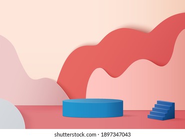 3d background products minimal podium scene with geometric platform. background vector 3d rendering with podium. stand to show cosmetic products. Stage showcase on pedestal modern studio blue pastel