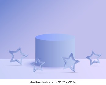 3d background products minimal podium scene with lavender pedestal and stars. display background vector 3d rendering with podium. stand to show cosmetic products 3d. Stage showcase on pedestal studio 