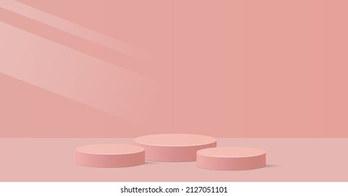 3d background products minimal podium on pink floor platform. background vector 3d rendering with podium. gold stand for show products.
