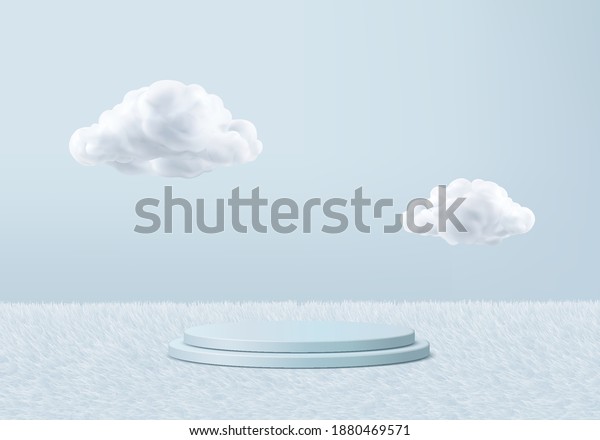 3d background products minimal podium scene with\
sky cloud platform. cloud background vector 3d render with podium.\
stand to cosmetic products. Stage 3d display on pedestal cosmetic\
stand blue cloud