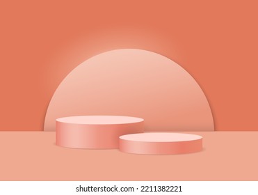 3D-Hintergrundprodukte orangefarbene Kugel Der Hintergrund ist eine runde Form mit weißem Licht, das auf die Szene projiziert. wie die Sonne Um die Bedeutung der Produkte zu erhöhen, die platziert werden