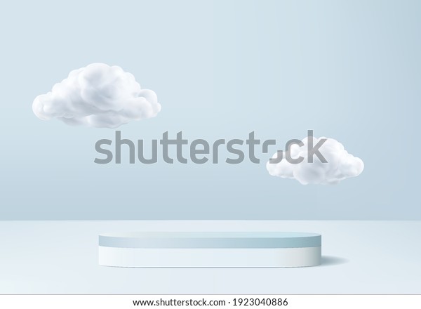 3d background products podium scene with cloud\
platform. background vector 3d rendering with podium. display stand\
to show cosmetic products. cloud stage showcase on pedestal display\
blue studio