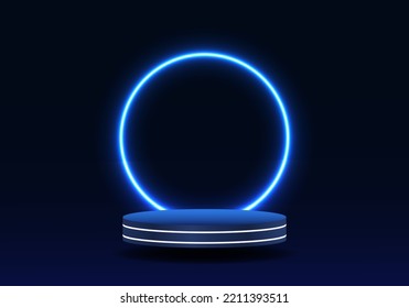 3d background products realistic blue sphere The backdrop is a circular shape of blue neon lights that illuminate the entire room. to increase the prominence of the product