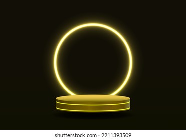 3d background products realistic yellow sphere The backdrop is a circular shape of yellow neon lights that illuminate the entire room. to increase the prominence of the product