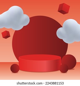 3d background products Red podium with clouds, Product Prodium,Red background, Stand product, valentine, Chinese new year