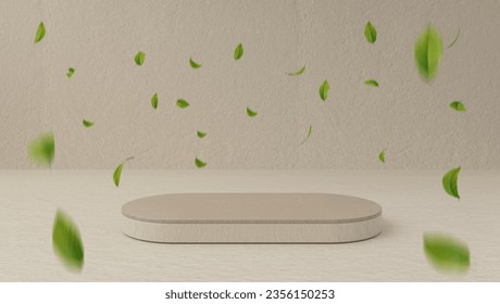 3d background products show podium scenes with geometric palm leaves fall down platform. 3d vector rendering of background with podium. cosmetic product displayed