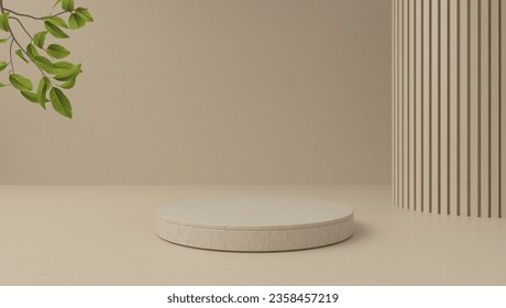 3d background products show podium scenes with geometric leaves platform circular wall. 3d vector rendering of background with podium. cosmetic product can be displayed