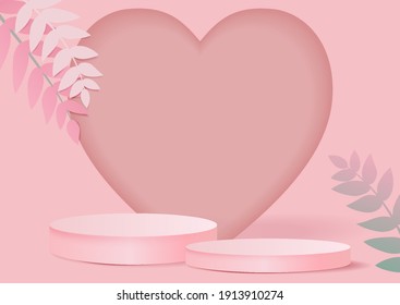 3d background products valentine podium in love platform heart background.