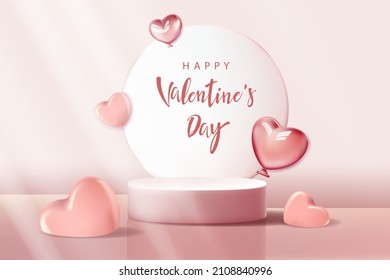 3d background products valentine podium in love platform. heart background vector 3d rendering with cylinder. podium stand to show cosmetic product.