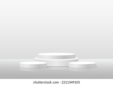 3d background products white There are three spheres for displaying products, both high and low. Able to place cosmetic products, etc. The atmosphere emphasizes luxury as a Stage for a showcase.