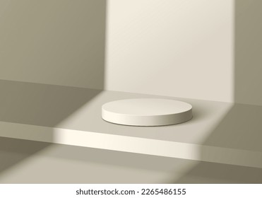 3D background with realistic Cream beige cylinder products podium in empty room, Window shadow overlay. minimal wall scene mockup product display. Abstract geometric platforms. Round stage showcase.