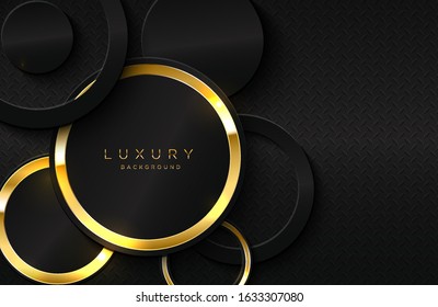 3d background with realistic gold circle shape. Vector geometric illustration of golden ring on metal surface. Graphic design element. Luxury decoration