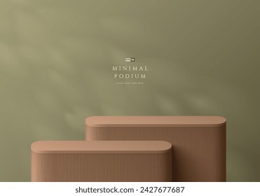 3D background with realistic podium or round stand product display set in brown and green color. Platforms mockup product display presentation. Abstract composition in minimal design. Stage showcase.