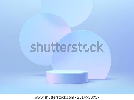 3D background realistic white and blue cylinder pedestal podium with floating circles glass scene. Wall minimal mockup product display. Abstract geometric platforms. Stage showcase. Vector rendering. Foto stock © 