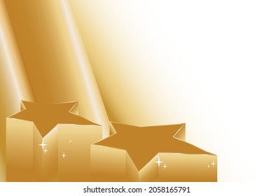 3d background render with two gold star podium. Stage render for product on modern platform. Presentation, mock up, scene, stand to show products. Stage showcase on pedestal display golden studio