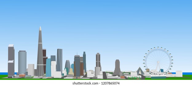 3D background, vector image of modern city Abstract city skyline template.Horizontal cityscape, abstract vector illustration
