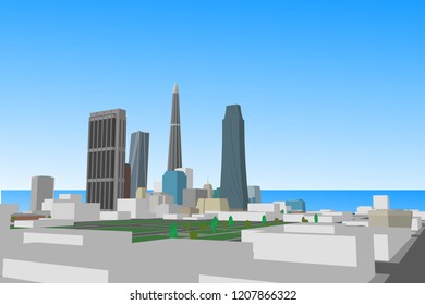 3D background, vector image of modern city Abstract city skyline template.Horizontal cityscape, abstract vector illustration