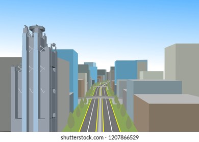 3D background, vector image of modern city Abstract city skyline template.Horizontal cityscape, abstract vector illustration