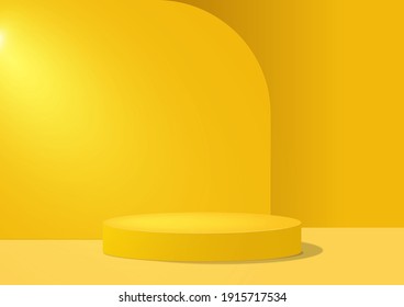 3d background. Yellow geometric shape platform. Pedestal scene with for product, advertising, show, award ceremony isolated on modern backdrop. Stage podium. Minimal style. Vector illustration. 