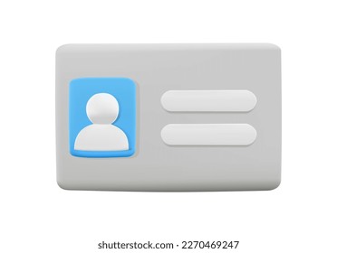 3d Badge with personal data icon. ID card with user photo and information. Identity document for company employees and those invited to conference. 3d rendering. Vector illustration