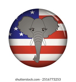 3D badge with Republican Party symbol and USA flag isolated transparent background. Template design of 2024 Vote campaign button. Vector illustration can used cover of the sign. EPS 10