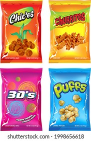 3D bags of creative chips and snacks template set 1